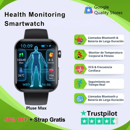 (Súper Promoción) Reloj Inteligente Medidor de Glucosa, Frecuencia Cardíaca, Funciones Telefónicas y más.